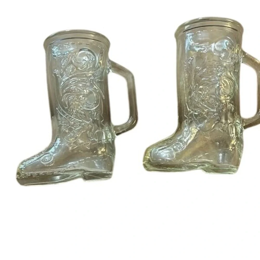 Vintage Glass Cowboy Boot Mugs – Set of 2 Western Novelty Glassware